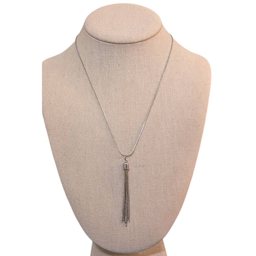 Silver Tone 2.5" Chain Tassel 18" Necklace with Spring Ring Clasp